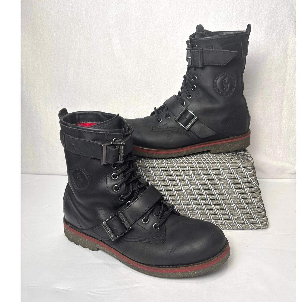 Polo Ralph Lauren Maurice Boots Mens Size 9D Black Leather Buckle